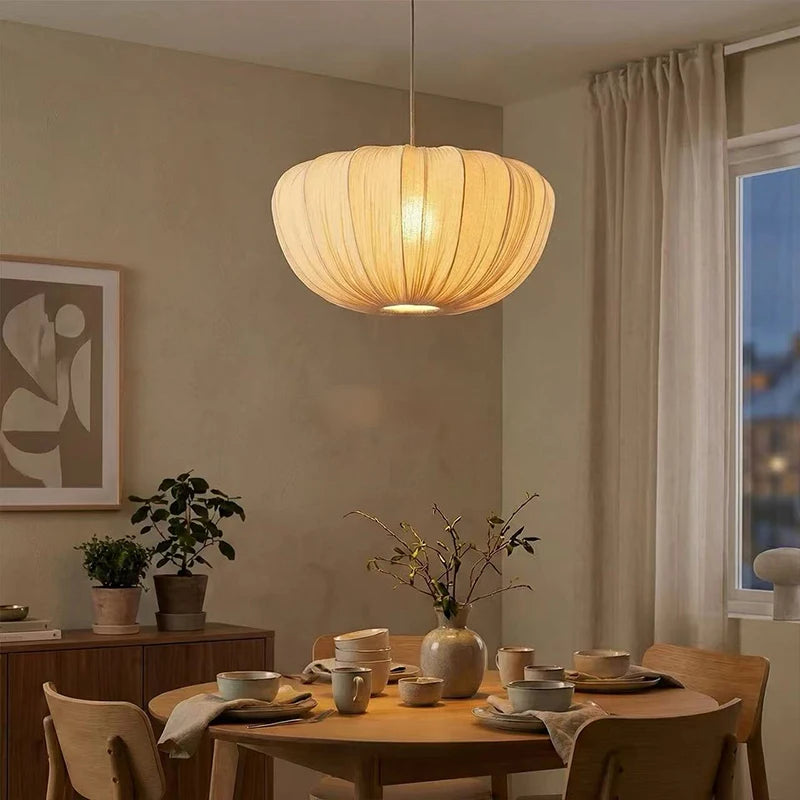 American Wabi Sabi Retro Fabric Pendant Light Living Dining Room Loft Cloth Chandelier Home Decor Bedroom Design Hanging Lamp