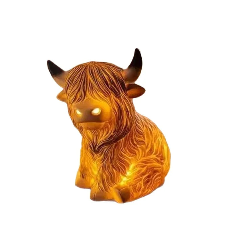 Highland Cattle Table Lamp Resin Night Light Bedside Desk Home Decor Whimsical Rustic Cozy For Animal Lovers Kids Holidays Gift