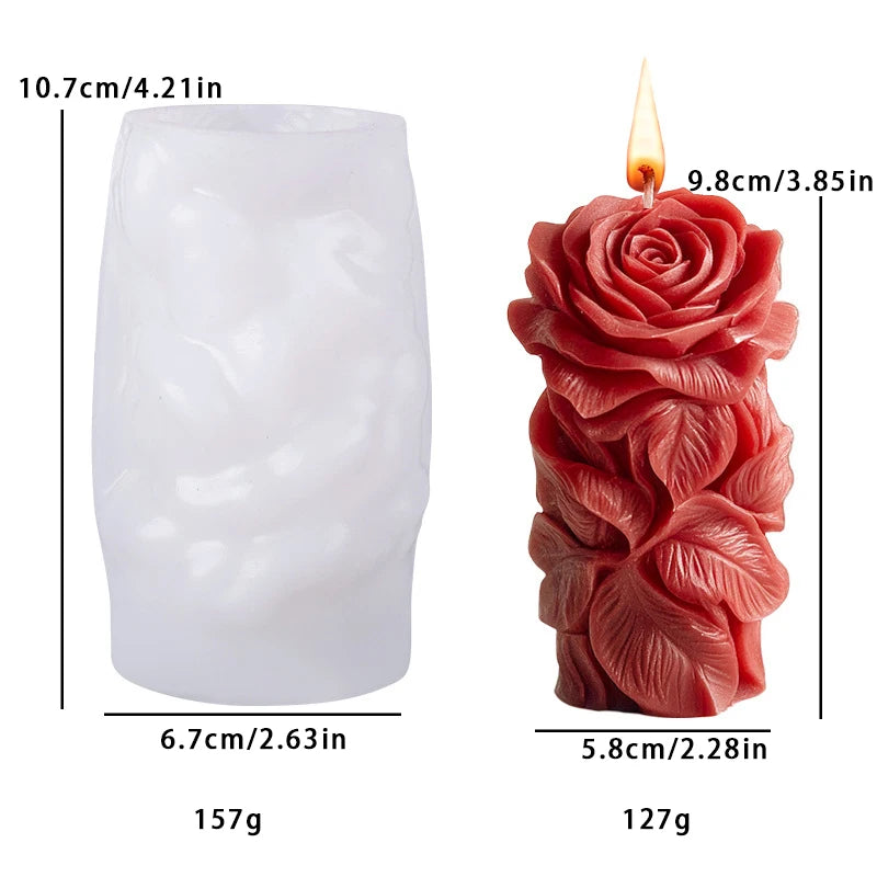 Relief Blooming Flower Cylinder Candle Silicone Mold 3D Rose Cylinder Candle Molds Valentine's Day Wedding Home Decor Mould