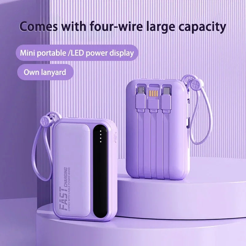Lenovo 50000mah Large Capacity Power Bank 4in1 Built In Cables Intelligent Digital Display Light Portable Battery For Iphone New