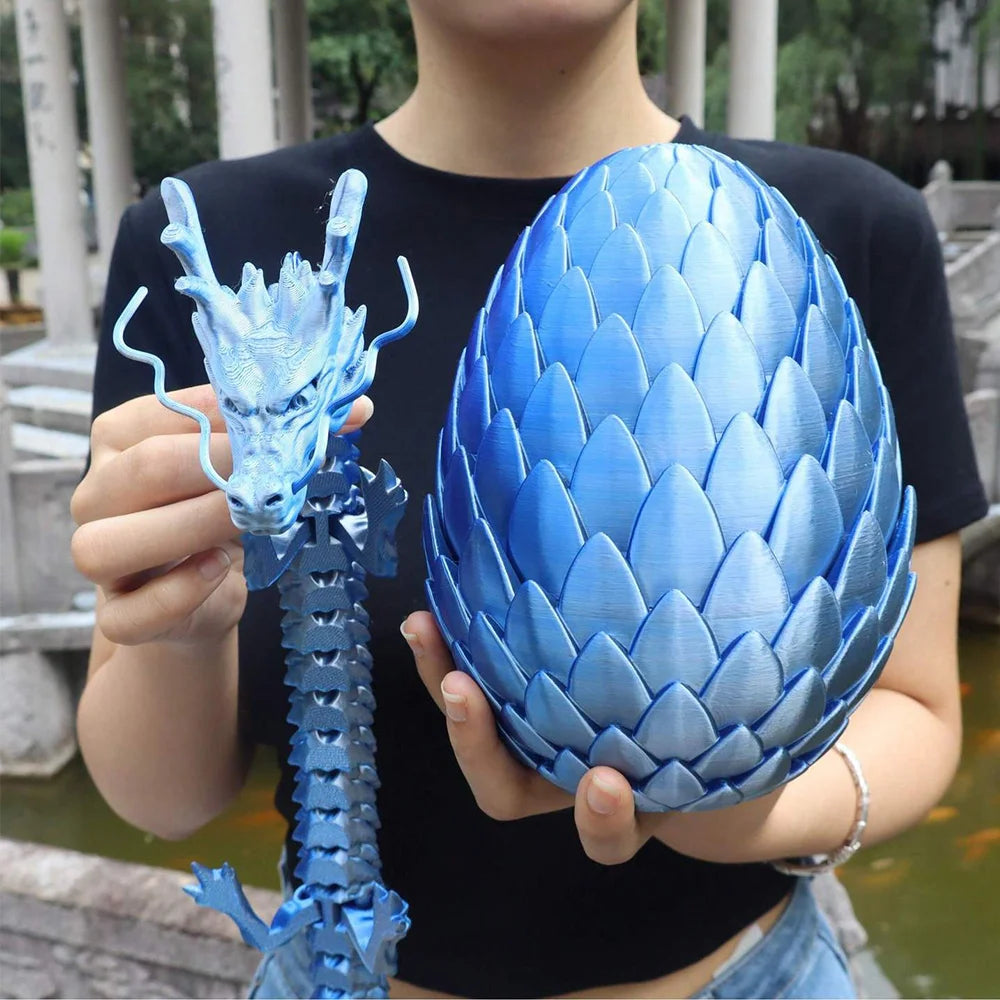 2pcs 3D Printed Huge 18cm Scaled Egg + 60cm Big Dragon, Unique Home Decor Figurines Gift for Parties,Christmas Decorations