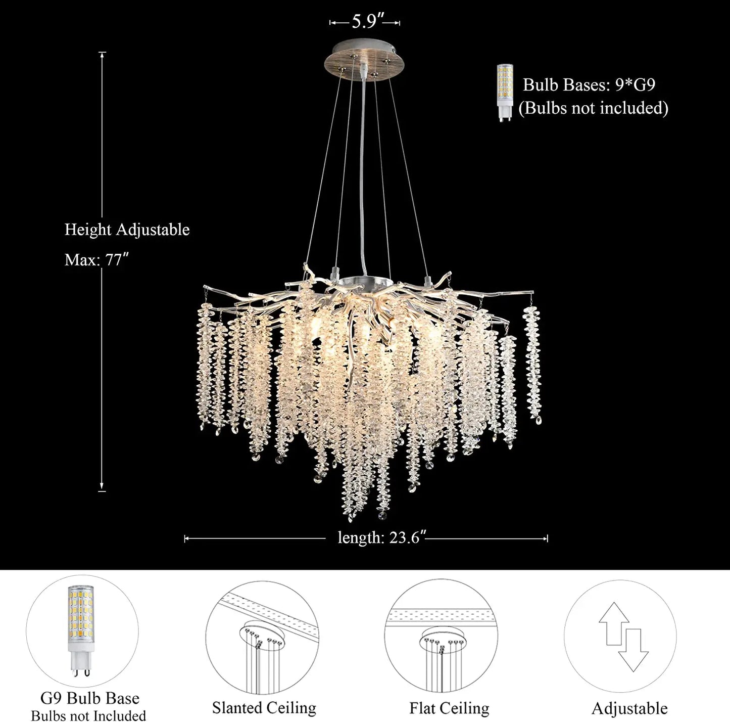 Modern Led Crystal Chandelier Branches For Dining Room Art Pendant Lamp Villa Hall Hanging Home Decor Lighting Fixture