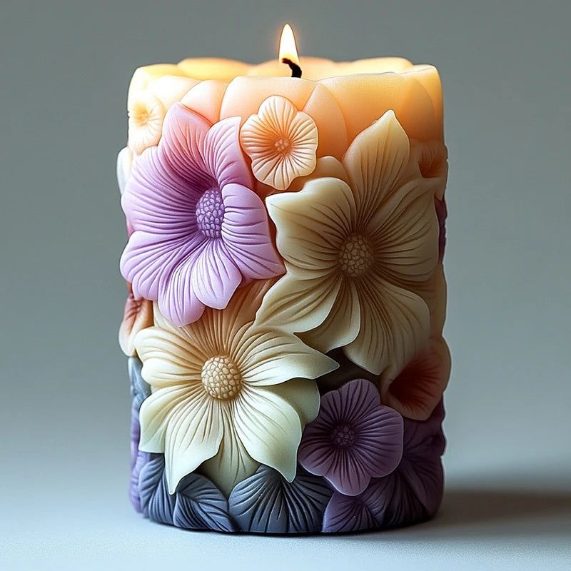 Relief Blooming Flower Cylinder Candle Silicone Mold 3D Rose Cylinder Candle Molds Valentine's Day Wedding Home Decor Mould