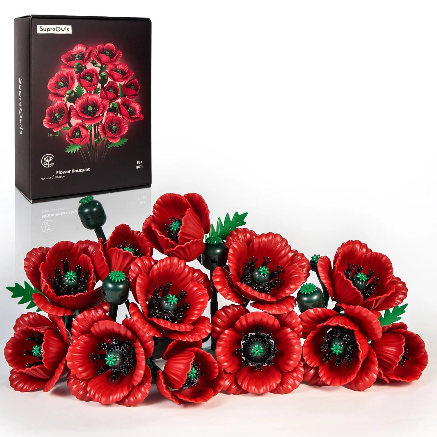 Red Bouquet Artificial Flowers Building Set Blocks Floral Wedding Party Home Decor Botanical Brick Collection Christmas Gifts