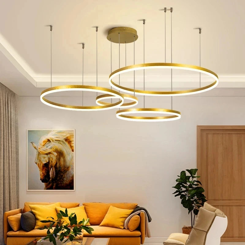 Modern Led Ceiling Chandelier home decor Brushed Rings Mounted For Bedroom Living Room Hanging Lamp Lustre Indoor Lighting