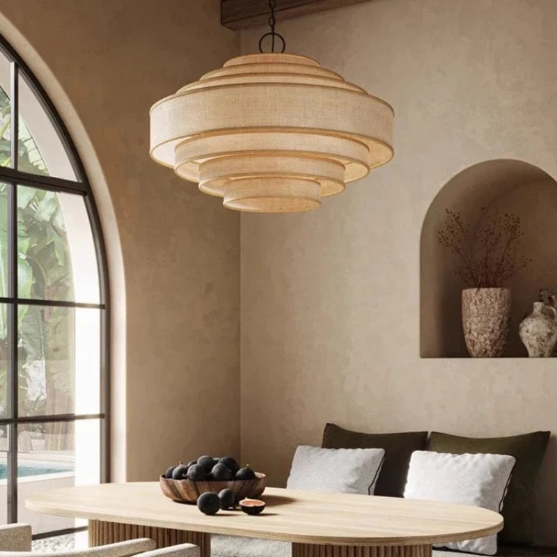 Restaurant Wabi-sabi Fabric Art LED Pendant Light E27 Silk Lustre Chandelier for B&B Island Counter Loft Lamps Design Home Decor