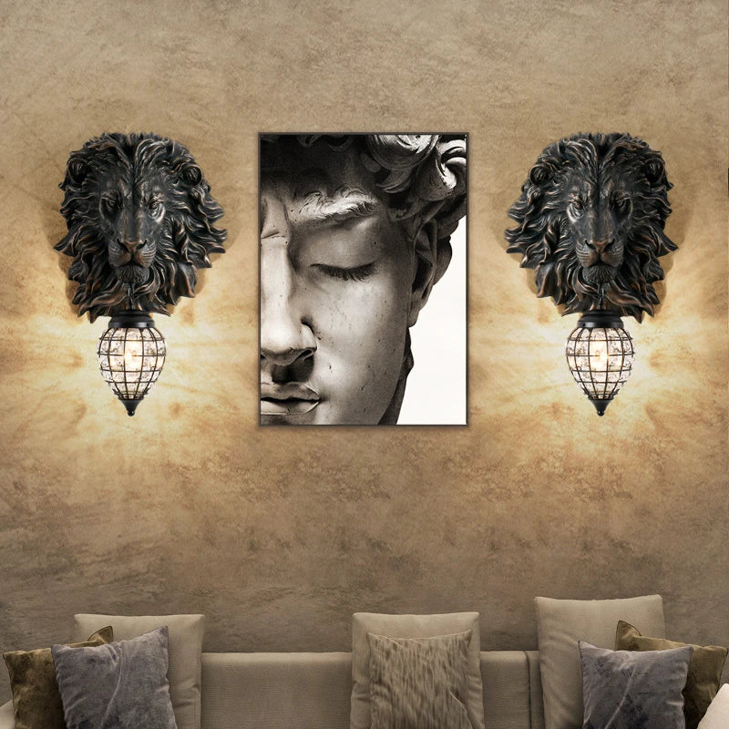 Retro Lion Head Wall Lamp Nordic loft Led Resin Wall Lamps Living Room Restaurant Corridor Background Wall Home Decor Lighting