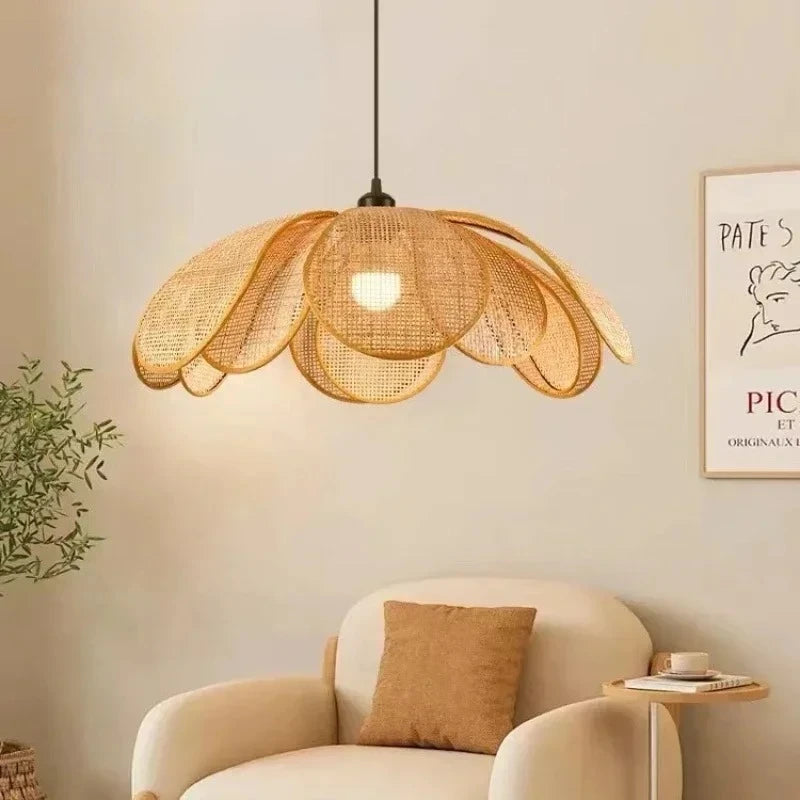 2025 Wabi Sabi Pendant Light Rattan Petal Woven Ceiling Chandelier Home Decor For Bedroom Living Room Dining Table Led Hanging L