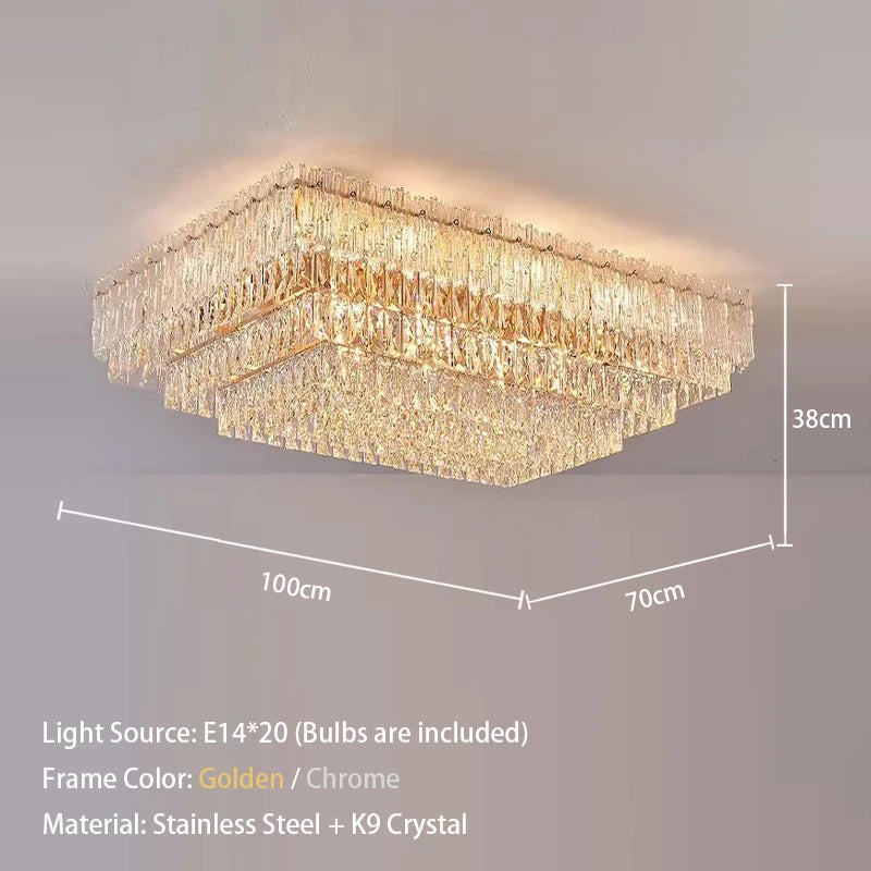 Crystal Rectangle Big Ceiling Lights LED Ceiling Chandelier Living Room Led Lamparas Para Techo Lighting for Lustre Home Decor
