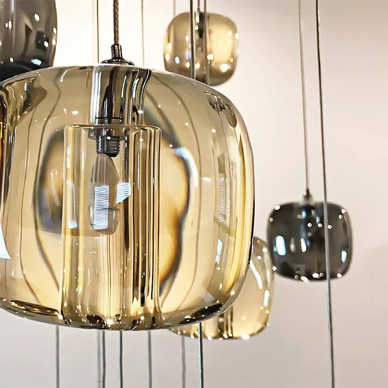 Luxury Led Staircase Chandelier Modern Home Decor Indoor Lighting Fixture Creative Amber/Smoky Grey/Clear Crystal Hanging Lamp