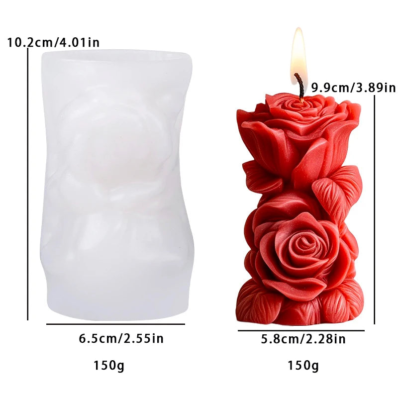 Relief Blooming Flower Cylinder Candle Silicone Mold 3D Rose Cylinder Candle Molds Valentine's Day Wedding Home Decor Mould