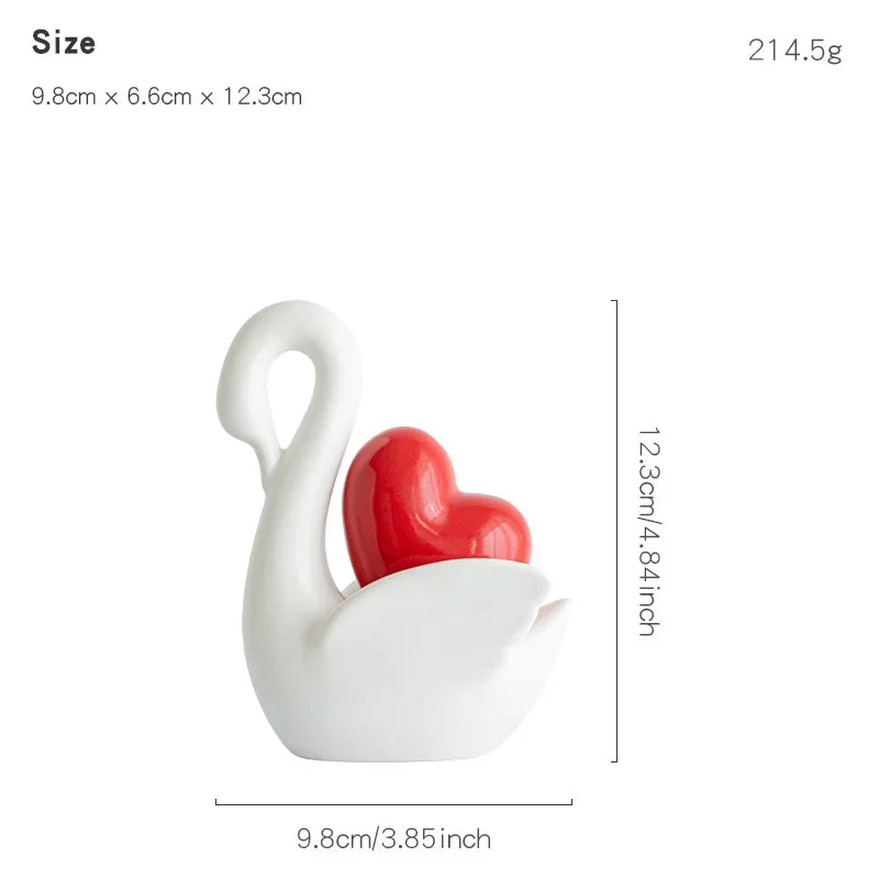 Love Couple Swan Ornament Ceramic Crafts Golden Love Sculpture White ceramic swan figurine  TV cabinet Home decor accessories