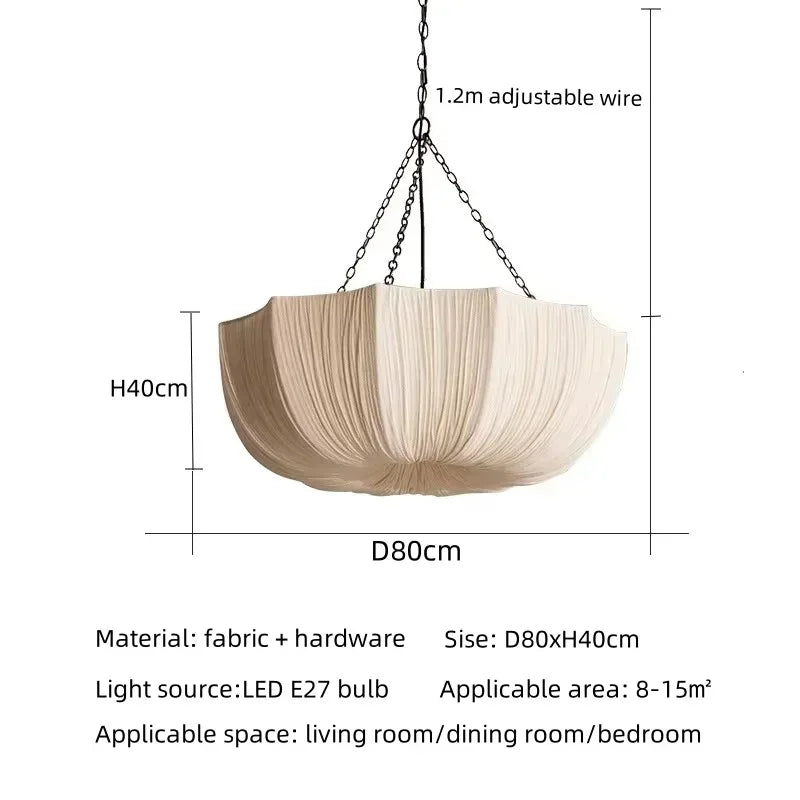 Japanese Wabi Sabi Restaurant Fabric Pendant Lamp Living Room Bedroom Kitchen Homestay High-end Chandelier Home Decor Lighting