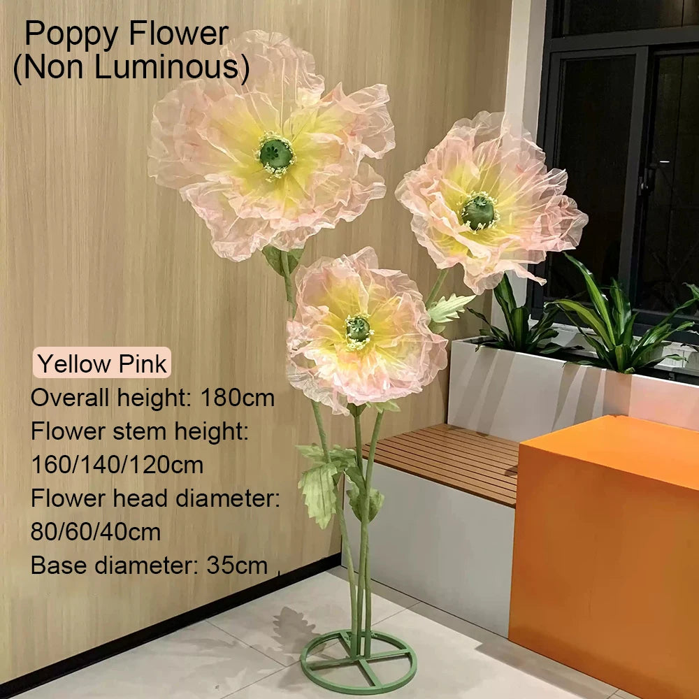 180cm Luminous Poppy Flowers Artificial Flowers Wedding Decor Props Silk Yarn Flower Window Display Garden Decoration Home Decor