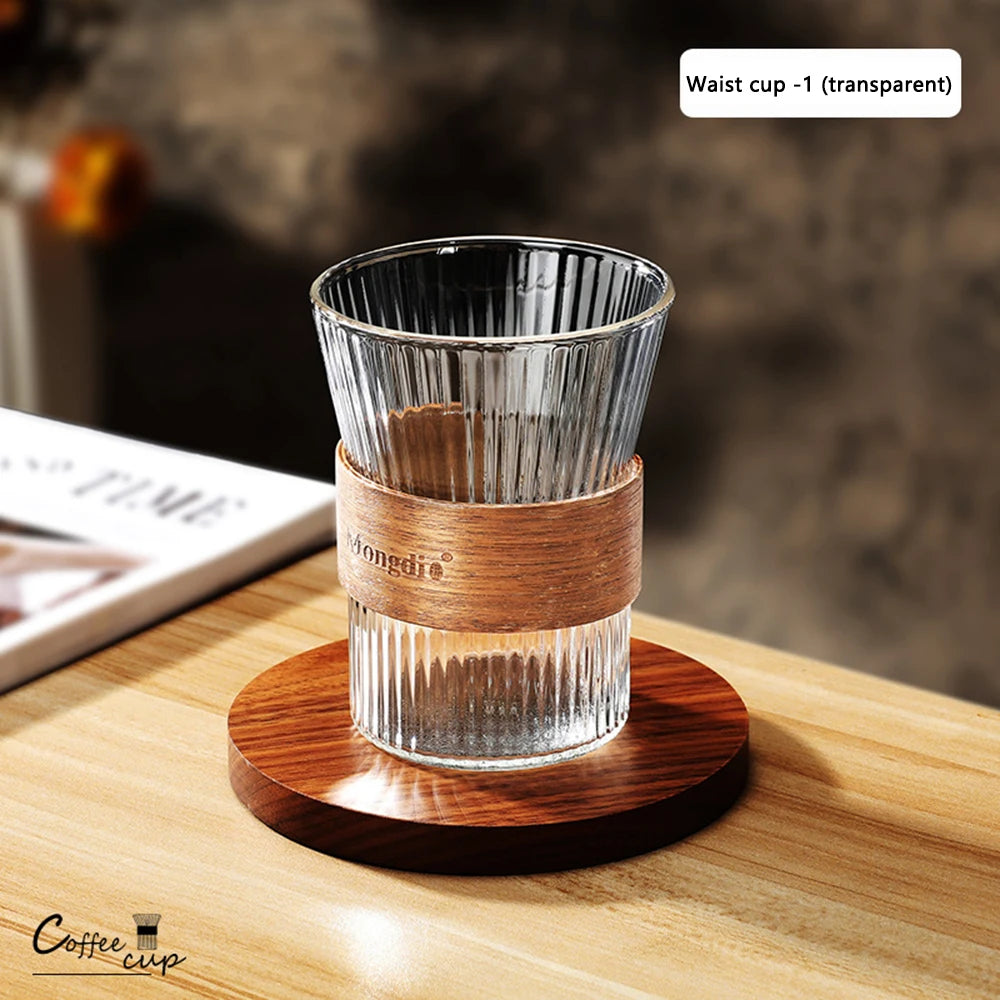 300 ml Glass Iced Coffee Cup, Milk Tea Drinking Mug with Leather Grip for Latte, Cocktail, Juice & Home Decor