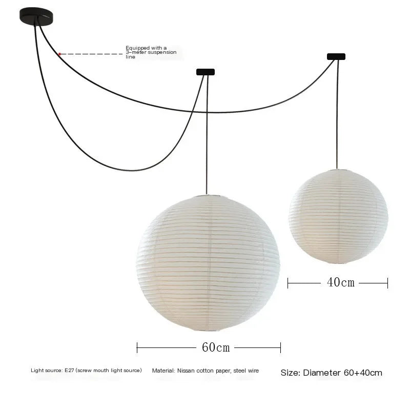 Japanese Style Minimalist Rice Paper Art Chandelier Restaurant Bedroom Hotel Tea Room Pendant Lamp Home Decor Lighting Fixtures