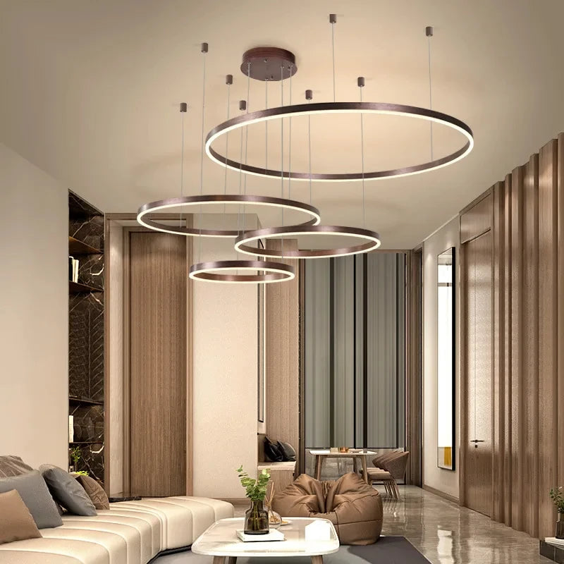 Modern Led Ceiling Chandelier home decor Brushed Rings Mounted For Bedroom Living Room Hanging Lamp Lustre Indoor Lighting
