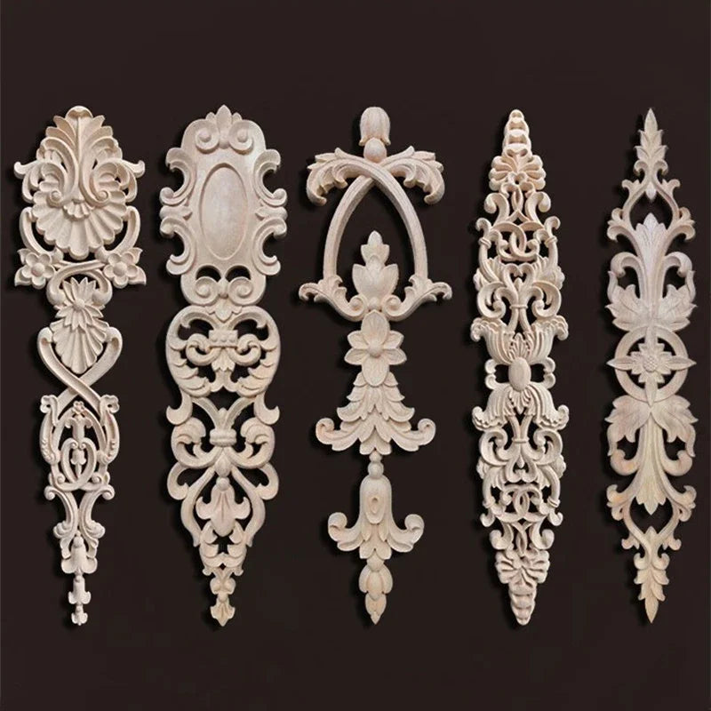 Wooden Furniture Appliques Luxury Living Room Decoration Home Decor Antique Onlays Mouldings Unique Natural Floral Wood Carved
