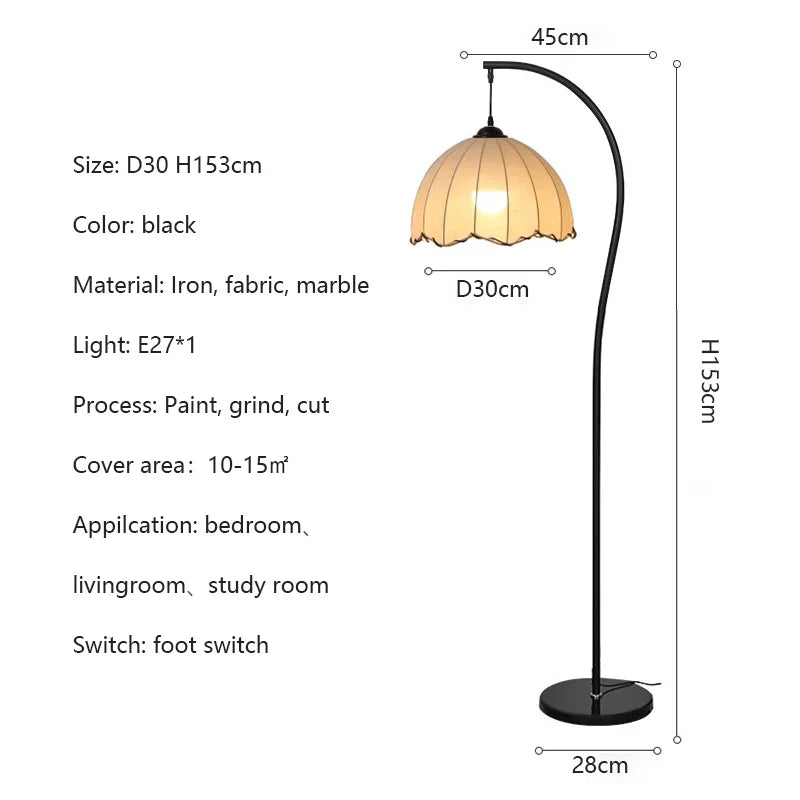 Nordic Wabi-Sabi Retro Fabric E27 Floor Lamps Medieval Living Room Sofa Ambient Lights Lighting Bedroom Lamp Home Decor Fixtures