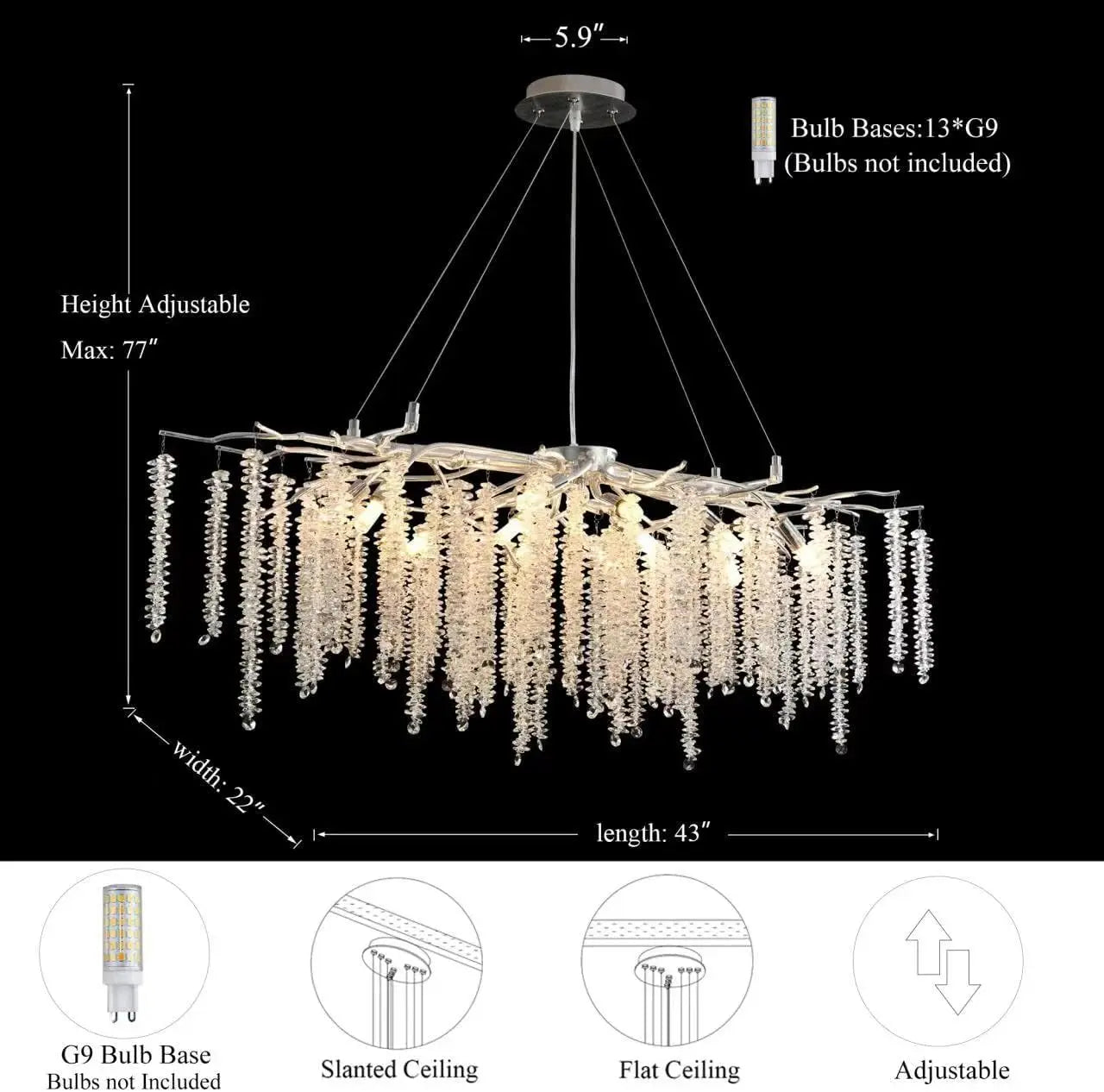 Modern Led Crystal Chandelier Branches For Dining Room Art Pendant Lamp Villa Hall Hanging Home Decor Lighting Fixture