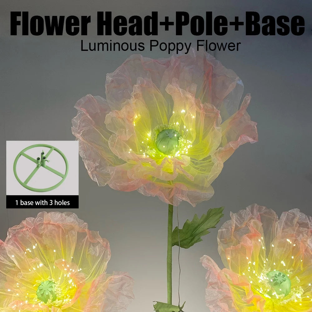 180cm Luminous Poppy Flowers Artificial Flowers Wedding Decor Props Silk Yarn Flower Window Display Garden Decoration Home Decor