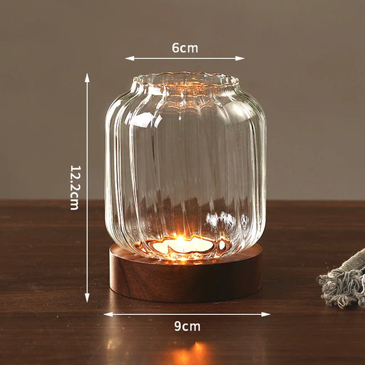 Vintage Wooden Candle Holder With Glass Cover,Retro Aromatherapy Lantern For Hotel Bar Party,Home Decor Candlestick