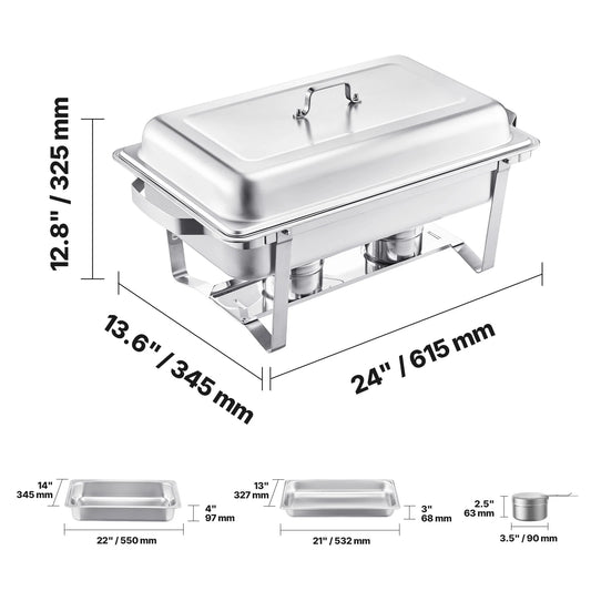 SucceBuy 8 Qt 4 Pack Chafing Dish Buffet Set Stainless Steel Chafer with 2 Full Size and 4 Half Size Pans Catering Warmer Server