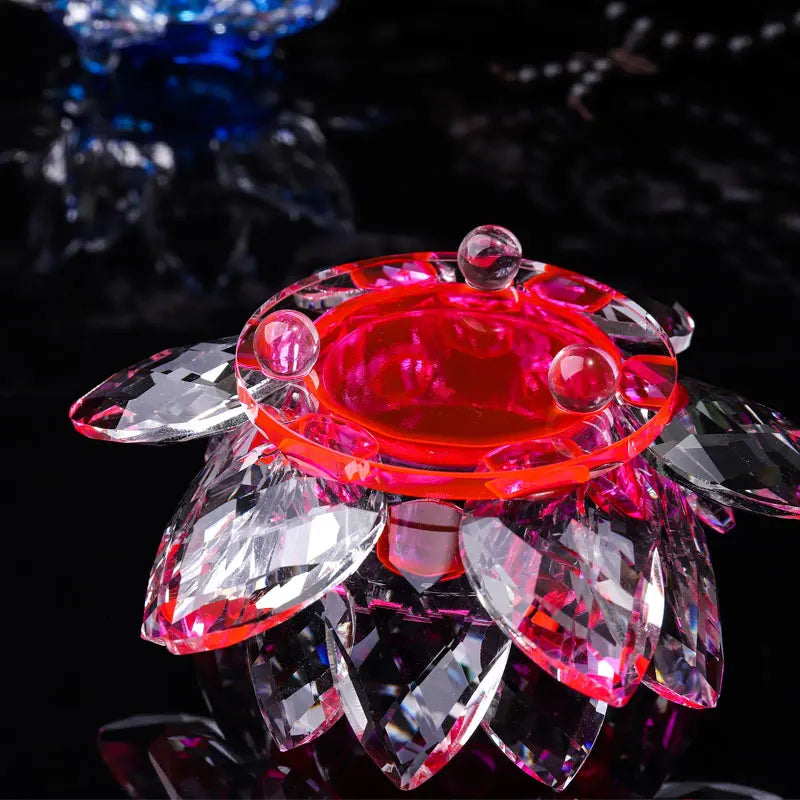 Handcrafts Crystal Lotus Flower Candlesticks Glass Tealight Candle Holders Ornament Buddhist supplies Home Decor