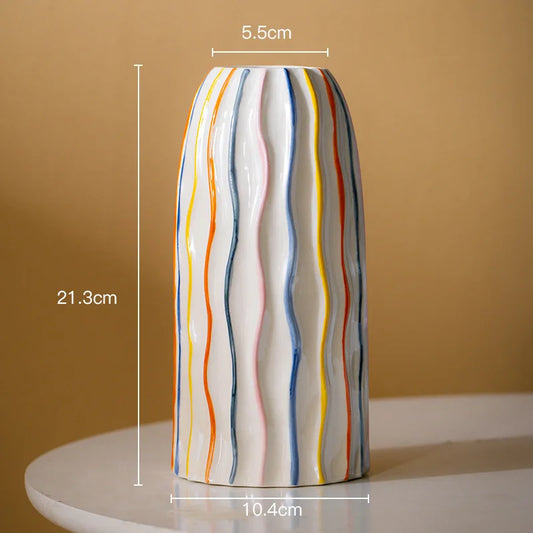 CAPIRON Colorful Stripe Ceramic Vase New Home Decor Centerpiece Mantel Living Room Decoration Flower Pot for Pampas Grass Flower
