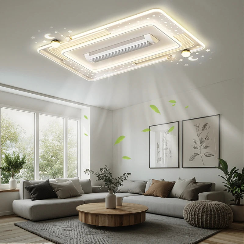 LED Ceiling Fan Light With Remote Control For Living Room Designer Invisible Bladeless  Ceiling Fan Lamp Home Decor Bedroom