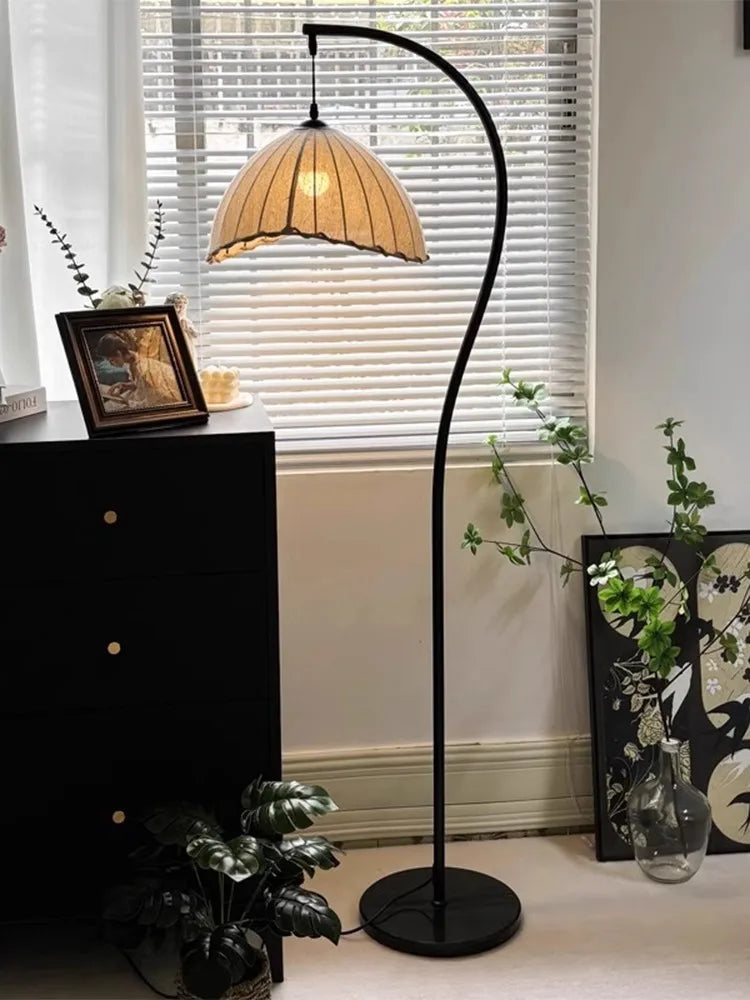 Nordic Wabi-Sabi Retro Fabric E27 Floor Lamps Medieval Living Room Sofa Ambient Lights Lighting Bedroom Lamp Home Decor Fixtures