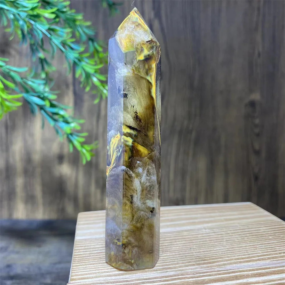 Smelting Fire Quartz Ghost Crystal Stone Point Tower Mineral Energy Healing Hexagonal Wand Home Decor Gift