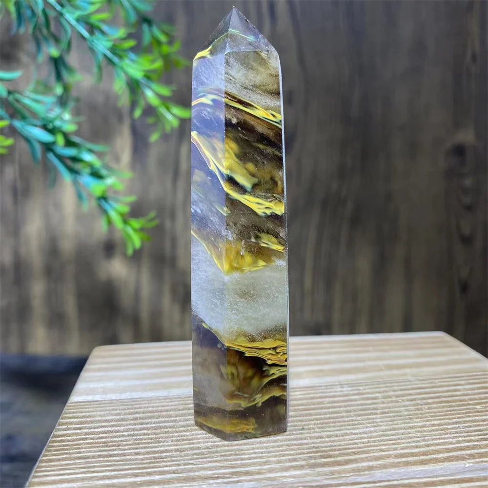 Smelting Fire Quartz Ghost Crystal Stone Point Tower Mineral Energy Healing Hexagonal Wand Home Decor Gift