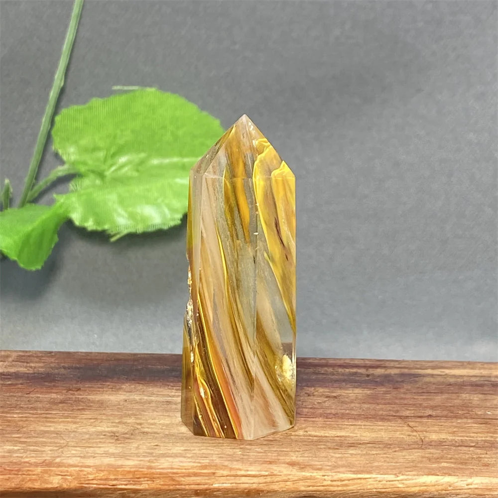 1PC Natural Tiger Skin Smelted Stone Crystal Tower Yellow Stripe Pyramid Obelisk Home Decor Gift