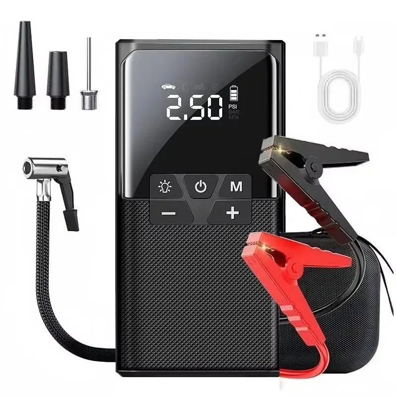4 In 1 Car Jump Starter Power Bank 1800A 150PSI Auto Air Compressor Wireless Tire Pump Car Battery Booster Starting Device