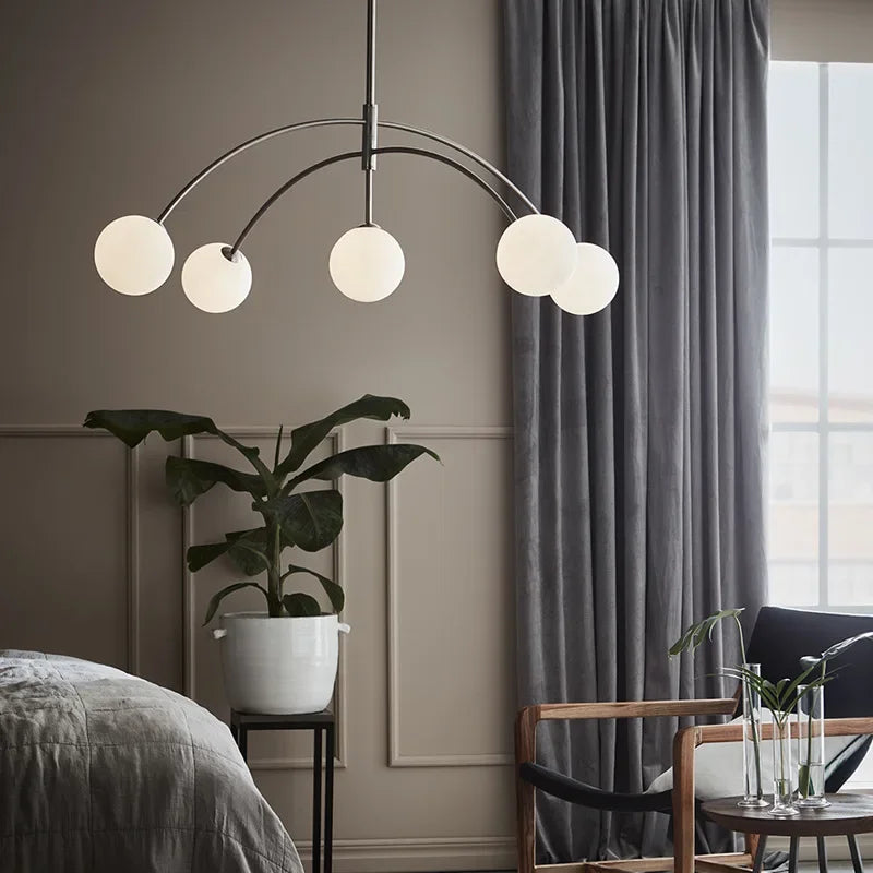 Modern Minimalist LED Ceiling Suspension Lamp Cream Ball Chandelier Home Decor for Lounge Lobby Bar Bedroom Dinning Indoor Light