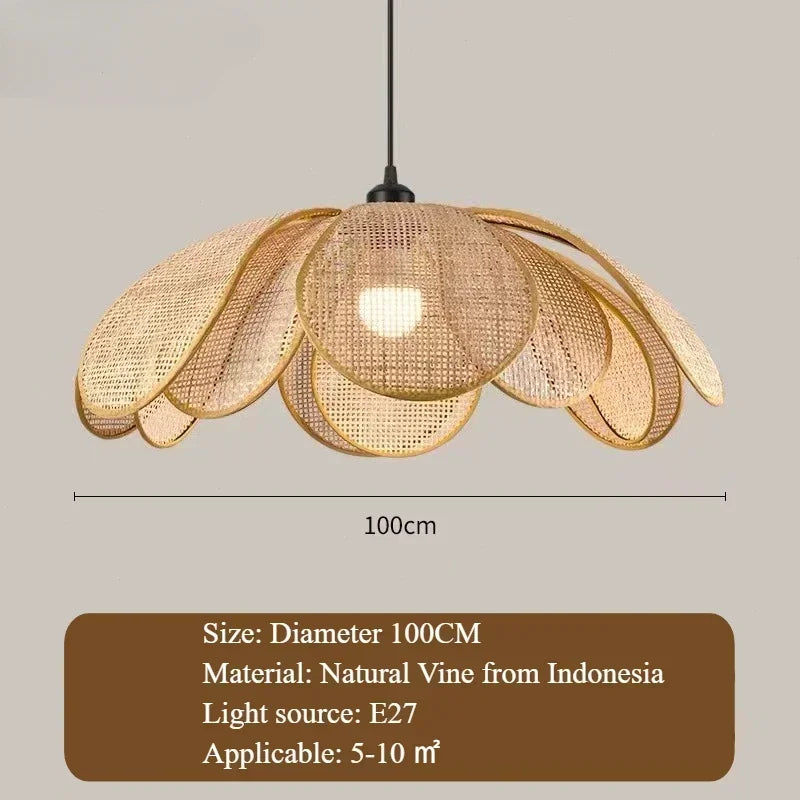 2025 Wabi Sabi Pendant Light Rattan Petal Woven Ceiling Chandelier Home Decor For Bedroom Living Room Dining Table Led Hanging L
