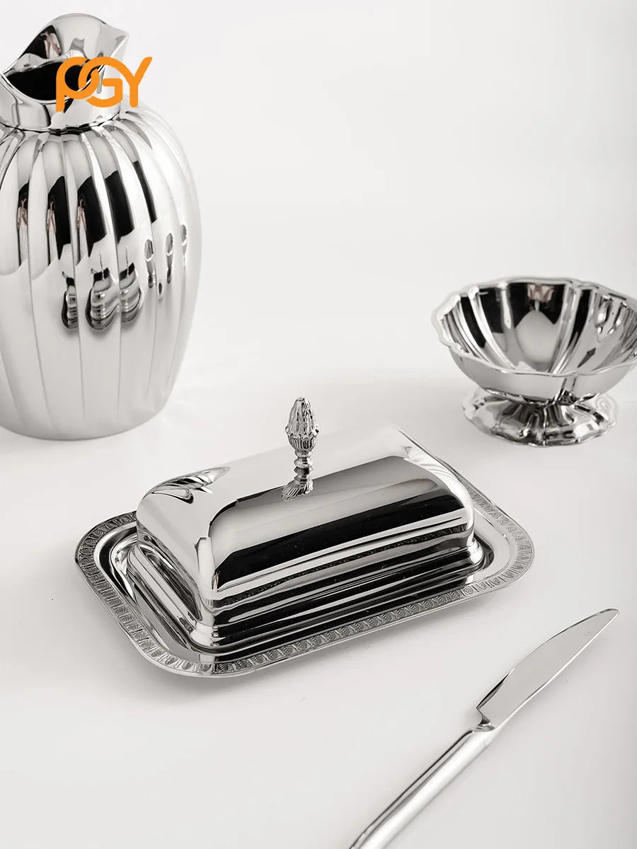 Stainless Steel Butter Dish with Lid, Luxury Butter Tray for Countertop, High-Quality Butter Container for Home Decor, Kitchen