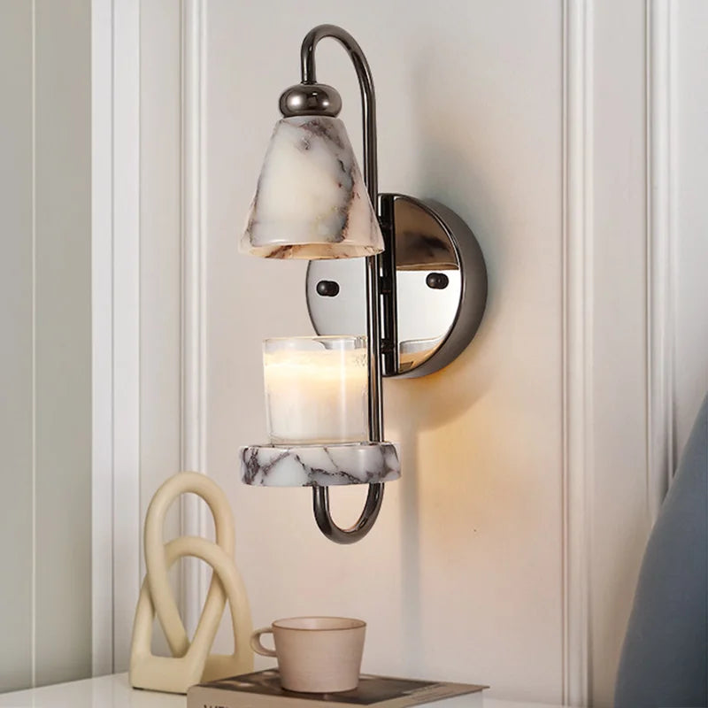 Modern Luxury Marble Wall Sconce Candle Holder Natural Stone Wall Lamp for Bedroom Living Room Home Decor Bedside Lighting
