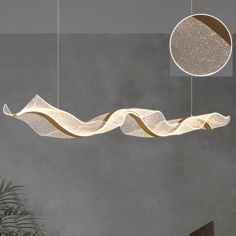 Nordic Creative Stylish LED Chandelier Long Wave Pendant Light Restaurant Bar Lamp Dining Room Ceiling Hanging Lights Home Decor
