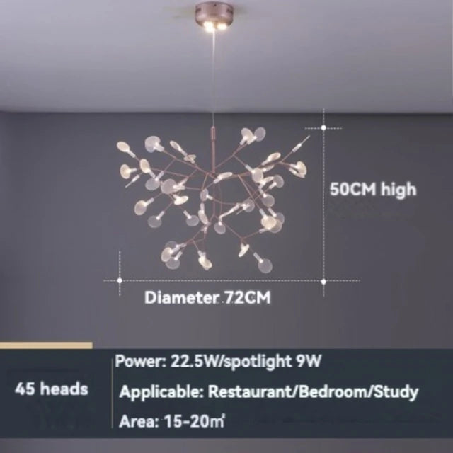 Nordic Rose Gold Black Branch Firefly Indoor Chandelier,Hanging Living Dining Room Restaurant Kitchen Pendant Lamp Home Decor