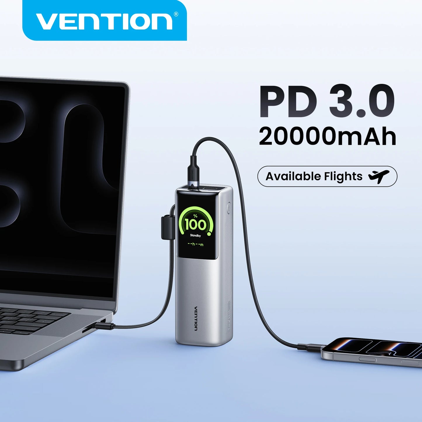 Vention CCC 20000mAh 165w Powerbank PD Fast Charge Portable 3C Certified Power Bank for Laptop MacBook External Battery Charger