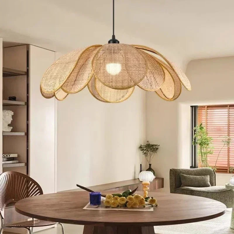 2025 Wabi Sabi Pendant Light Rattan Petal Woven Ceiling Chandelier Home Decor For Bedroom Living Room Dining Table Led Hanging L