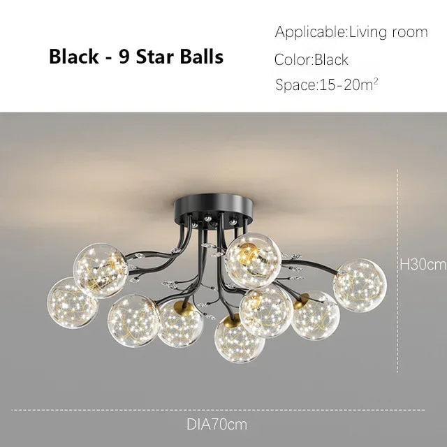 Creative Iron LED Ceiling ChandelierStarry Glass Lamp Living Dining Room bedroom kitchen Loft light Home Decor Stylish Luminaire