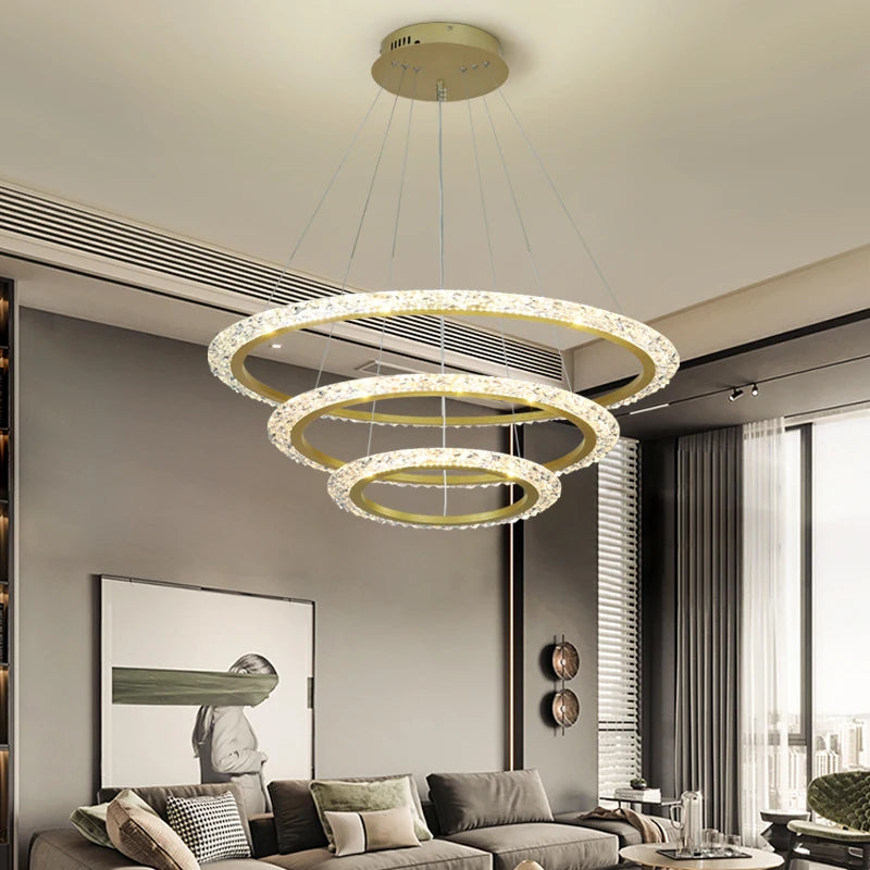 Restaurant Nordic Muti-Ring Metal LED Pendant Lights Luxury Minimalist Grand Home Decor Living Room Hotel Villa Lobby Chandelier