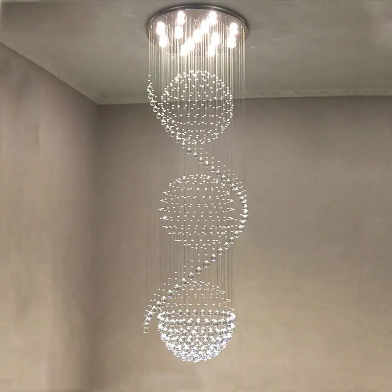 ModernCrystal LED Llight Staircase Home Decor Chandelier Lamp Stylish Hotel Project Villa Hall Long Double Suspension Luminaire