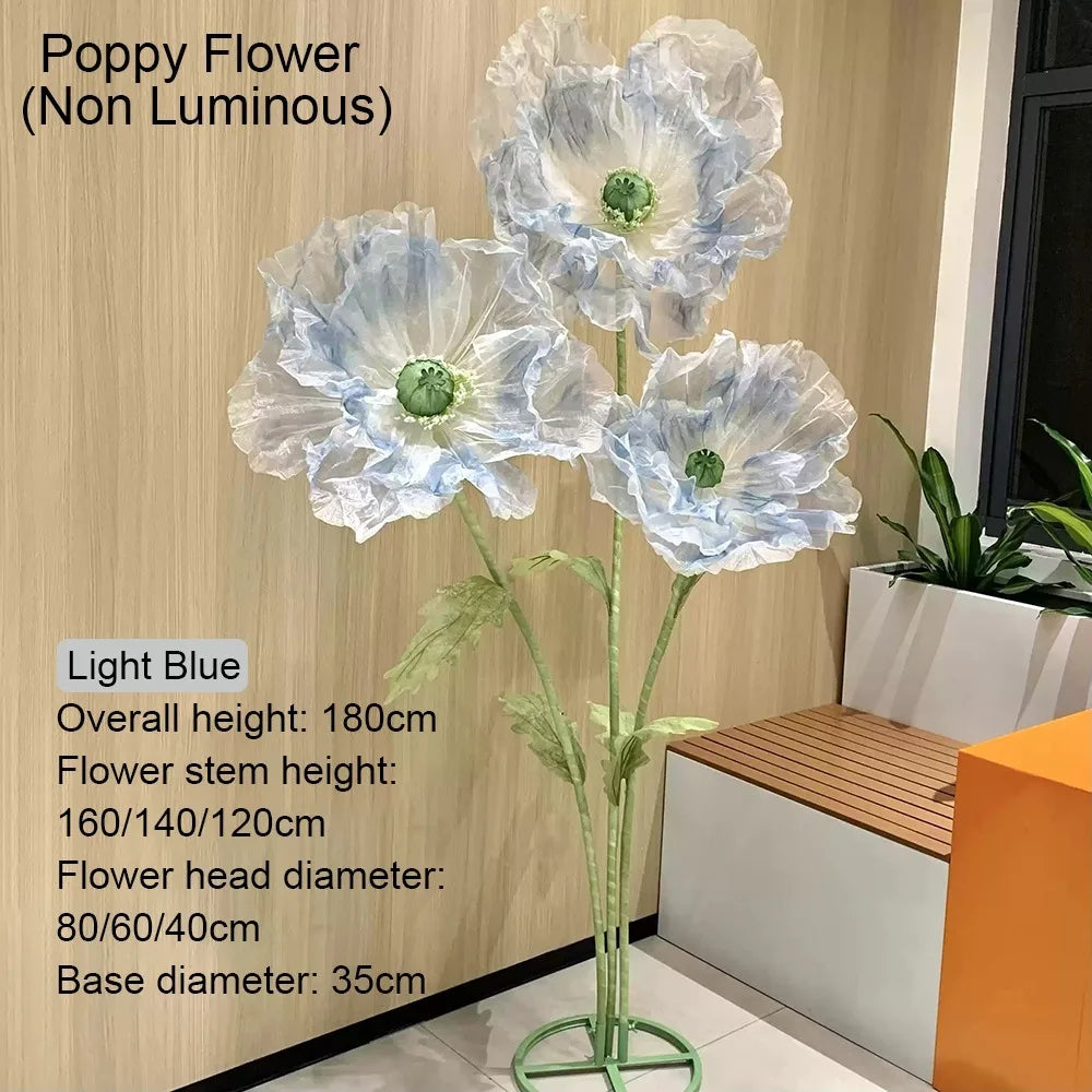 180cm Luminous Poppy Flowers Artificial Flowers Wedding Decor Props Silk Yarn Flower Window Display Garden Decoration Home Decor