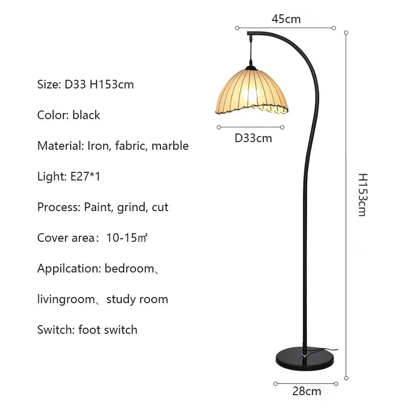 Nordic Wabi-Sabi Retro Fabric E27 Floor Lamps Medieval Living Room Sofa Ambient Lights Lighting Bedroom Lamp Home Decor Fixtures