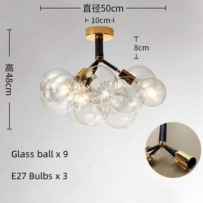 Modern Bubble Transparent Glass Ball Ceiling Lamp Crystal Ball Pendant Light with E27 Bulb for Living Room Bedroom Home Decor
