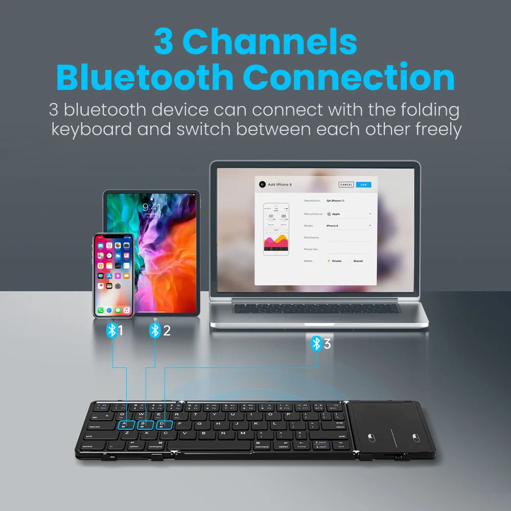 Hebrew/Korea/Russia/Korea Wireless Folding Keyboard with Touchpad Rechargeable Foldable Bluetooth Keyboard for Tablet Ipad